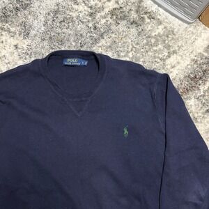 Polo Ralph Lauren Mens V-Neck Sweater Navy Blue Green Pony Logo Size Large L